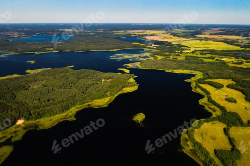 Preview: Top view of the Snudy and Strusto lakes in the Braslav lakes National Park, the most beautiful lakes