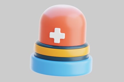 Preview: Rounded, dome-shaped object with red top, white cross, and blue rings