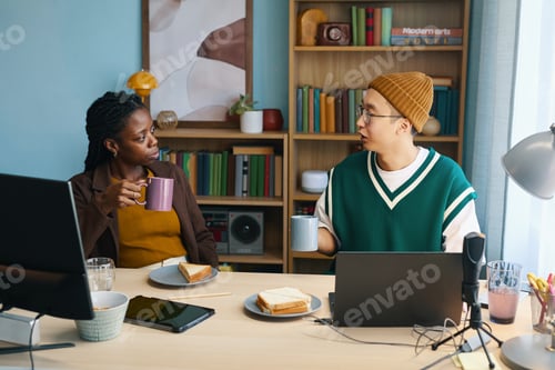 Preview: Discussing Over Breakfast in Cozy Home Office Setting