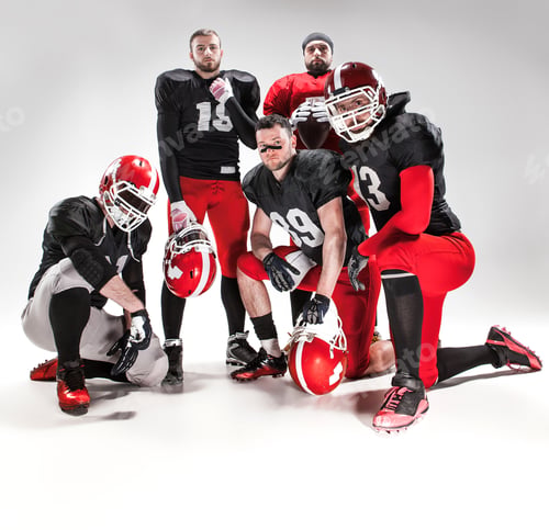Preview: The Five American Football Players Posing With Ball On White Background