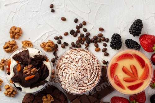 Preview: Cocoa mousse dessert in plastic transparent box on grey surface