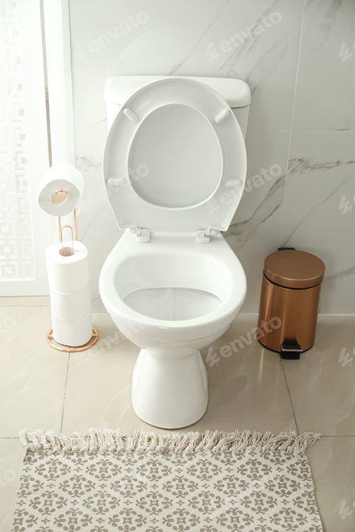 Preview: White toilet bowl in modern bathroom interior