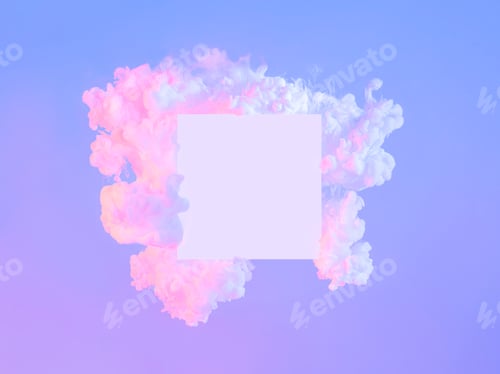 Preview: White square in neon clouds, copy space. Abstract