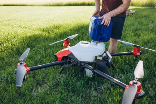 Preview: iot smart agriculture industry concept, drone in precision farm use for spray a water