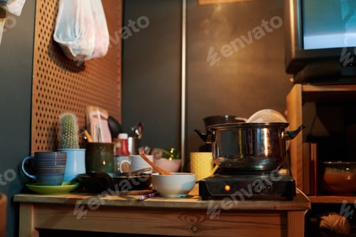 Preview: Metallic pan standing on electric stove