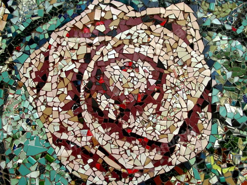 Preview: Mosaic of a rose made with broken glass and ceramics