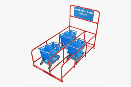 Preview: Shopping Cart Return Rack with Blue Plastic Carts