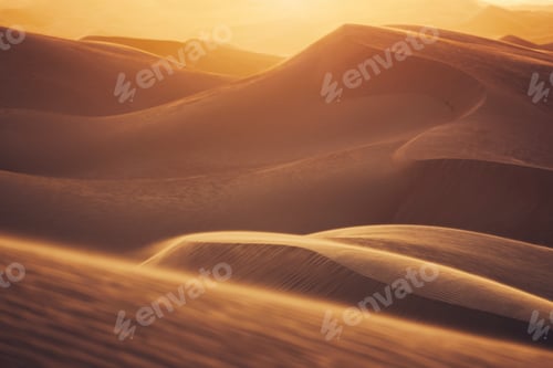 Preview: Sand dunes in desert landscape at beautiful sunset. Abu Dhabi, United Arab Emirates