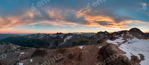 Preview: Serene Mountain Landscape at Sunset With Snow-Capped Peaks in BC, Canada