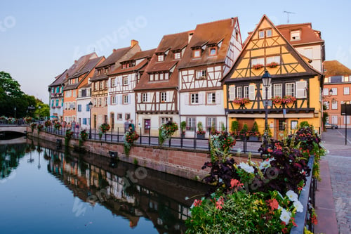 Preview: Beautiful view of colorful romantic city Colmar, France, Alsace in the evening