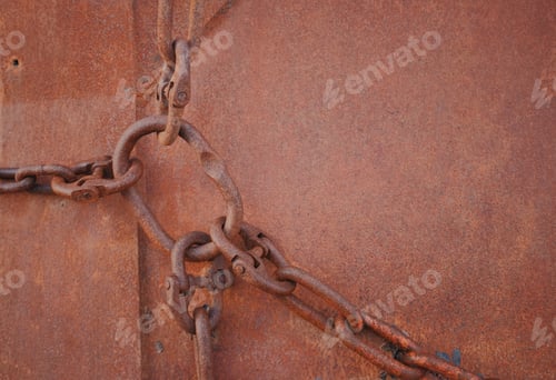 Preview: detail of a rusty old chain link on a metal background