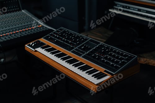 Preview: electronic keyboard piano Concept of recording studio producing a song in the studio Recording