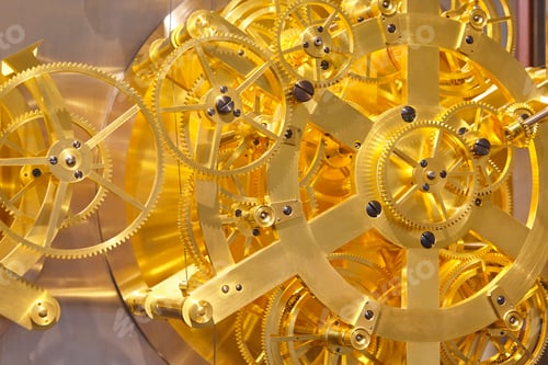 Preview: Clockwork mechanism detail. World clock. Copenhague, Denmark
