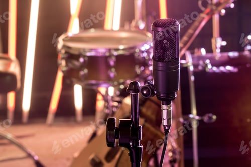 Preview: The microphone in a recording Studio or a concert hall close up.