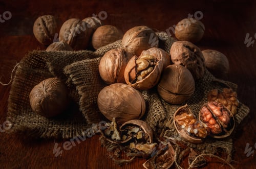 Preview: walnuts on a dark background