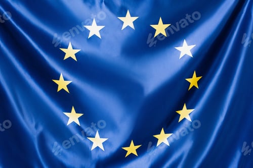 Preview: close up of blue european union flag with yellow stars
