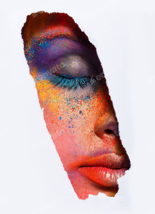 Preview: Face of model with colorful art make-up, close-up