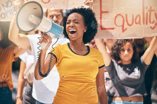 Preview: Megaphone, freedom or women equality protest for global change, gender equality or black woman spea