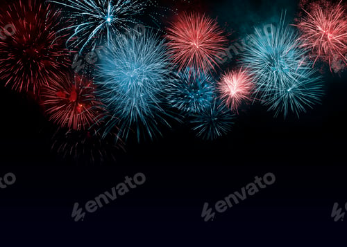 Preview: 4th of July - Independence Day of USA. Beautiful bright fireworks lighting up night sky