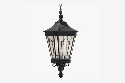 Preview: Hanging Ceiling Lamp, Black Metal Lantern with Grid Design and Clear Glass Shade