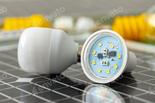 Preview: Solar energy panel and light bulb, green energy