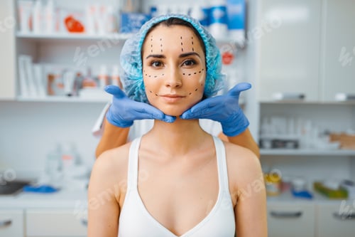 Woman in Medical Office with Marks on Face