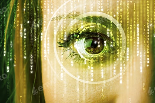 Preview: Modern Cyber Woman With Matrix Eye Concept