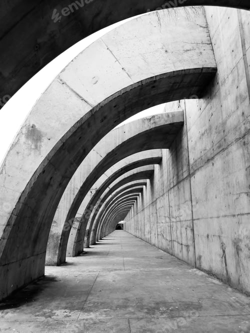 Preview: Vertical shot of long arch corridor