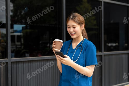 Preview: Medical Technology Concepts. Medical students use mobile phones during the day and enjoying coffee