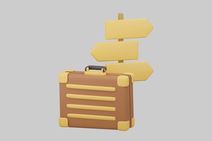 Preview: Brown suitcase with arrow signpost