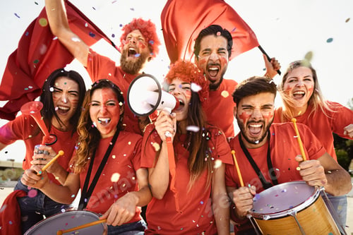 Preview: Football fans having fun cheering their favorite team - Soccer sport entertainment concept