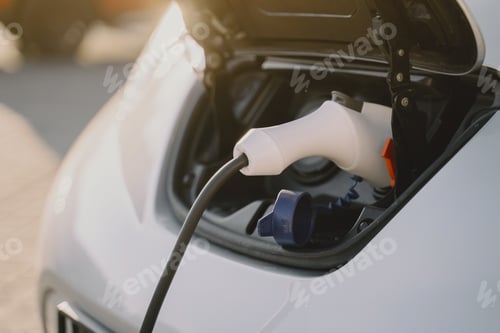 Preview: Woman charging electro car at the electric gas station