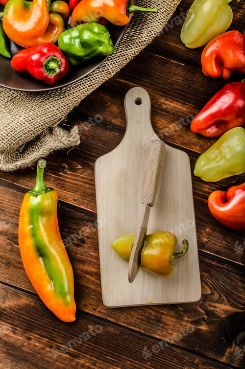 Preview: Slicing peppers with wood knife