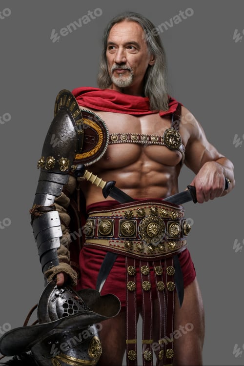 Preview: Handsome mature gladiator with long hair and stylish beard