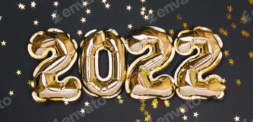 Visualização: Cartão de comemoração do balão de ano novo de 2022.