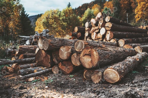 Preview: Pile of wood logs in a forest
