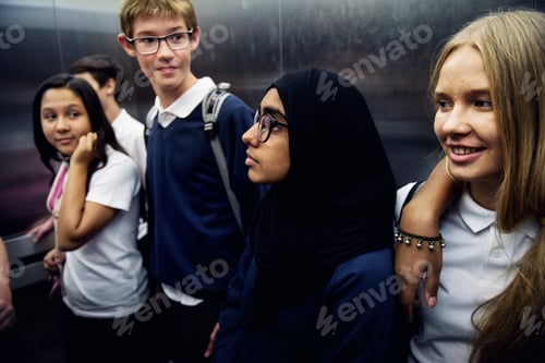 Preview: Group of students friends together smiling happiness