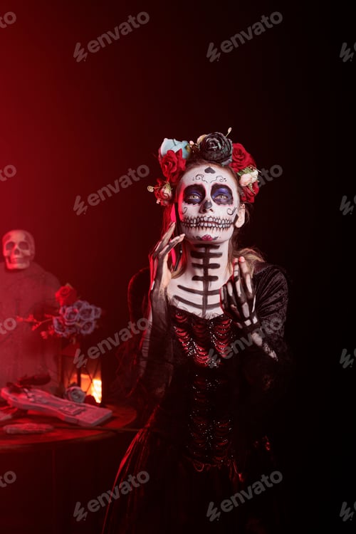 Preview: Santa muerte model talking on mobile phone call
