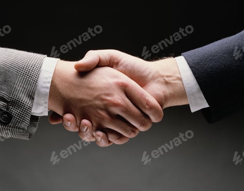 Preview: Two businessmen in suits shaking hands, a positive gesture