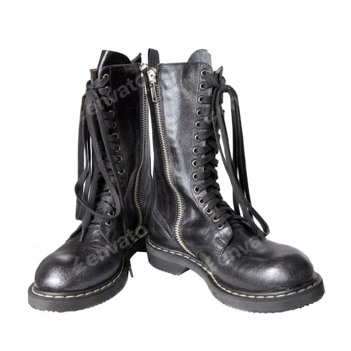 Preview: Black Leather Boots with Laces on White Background