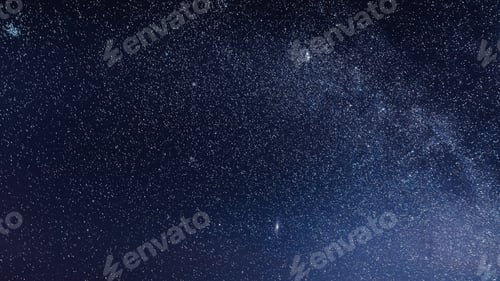 Preview: Peak Of Mount Covered With Snow. Amazing Bright Starry Sky Above Mountain Nature Landscape. Glowing