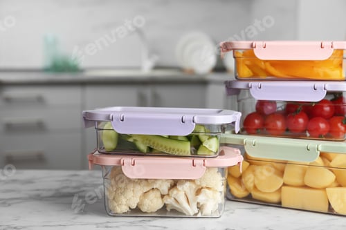 Preview: Boxes with fresh raw vegetables on table in kitchen