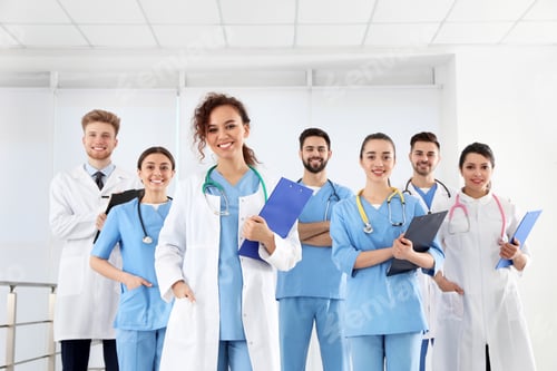 Preview: Team of medical workers in hospital. Unity concept