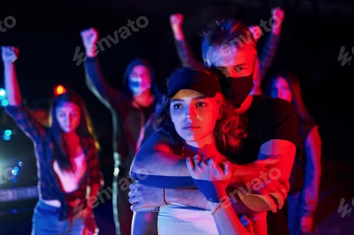 Preview: Group of protesting young people that standing together