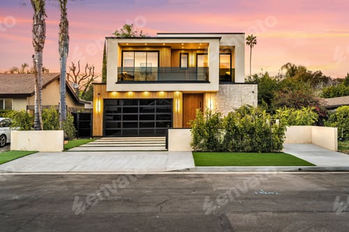 Preview: Modern two-story house at sunset