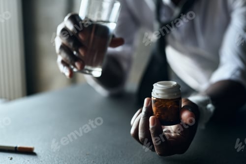 Preview: Man taking antidepressants with water
