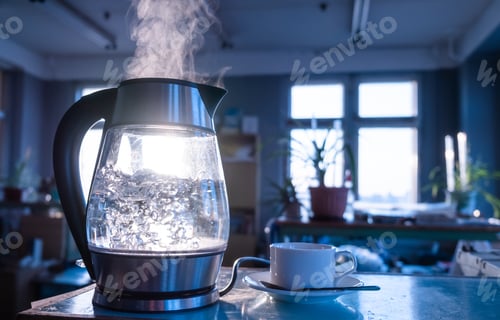 Preview: Transparent kettle with water boils