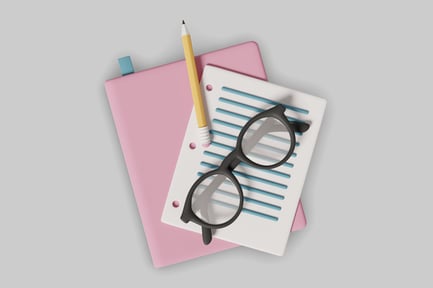 Preview: Stylized Illustration of Pink Notebook, Glasses, and Pencil