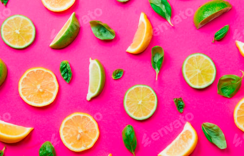 Preview: Above view at cutted lemons and limes