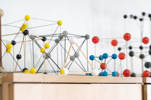 Preview: Chemistry room. Mockups of molecules stand on the cabinet